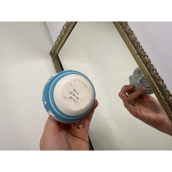 Vintage Miniature Vase Mesa Verde hand made native american indian blue bowl - Picture 7 of 9